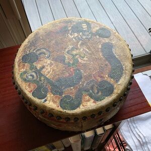 Antique Japanese Hand Painted Taiko Drum w/Dragon Japan